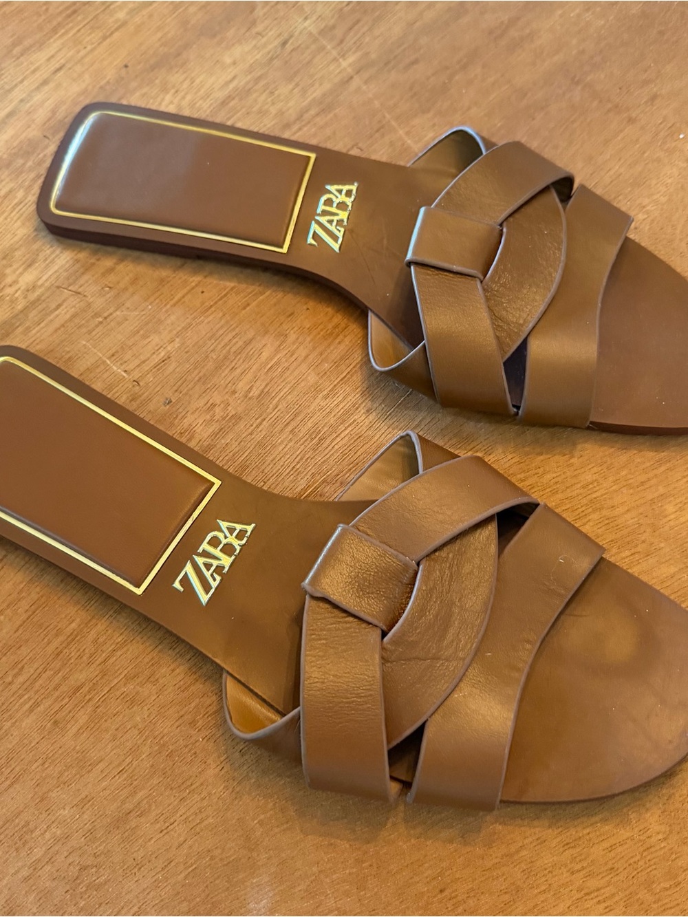 Zara Flat Crossed Leather Sandals Size 41 US 10